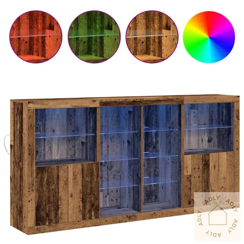 Sidetabell Med Led-Lamper Gammelt Tre 202X37X100 Cm Konstruert Tre