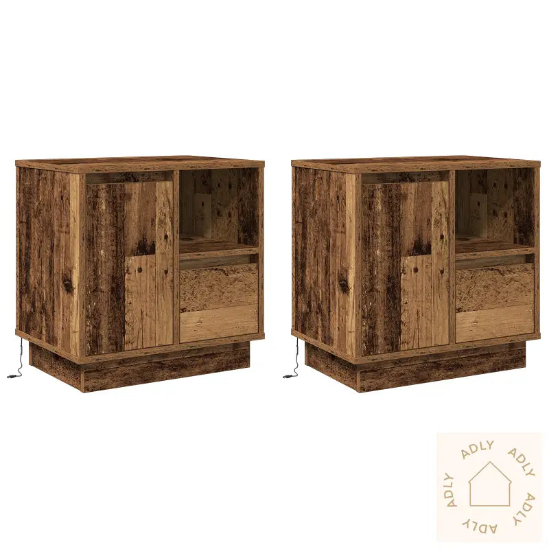 Nattbord Med Led 2 Stk Gammelt Tre 50X34,5X50 Cm