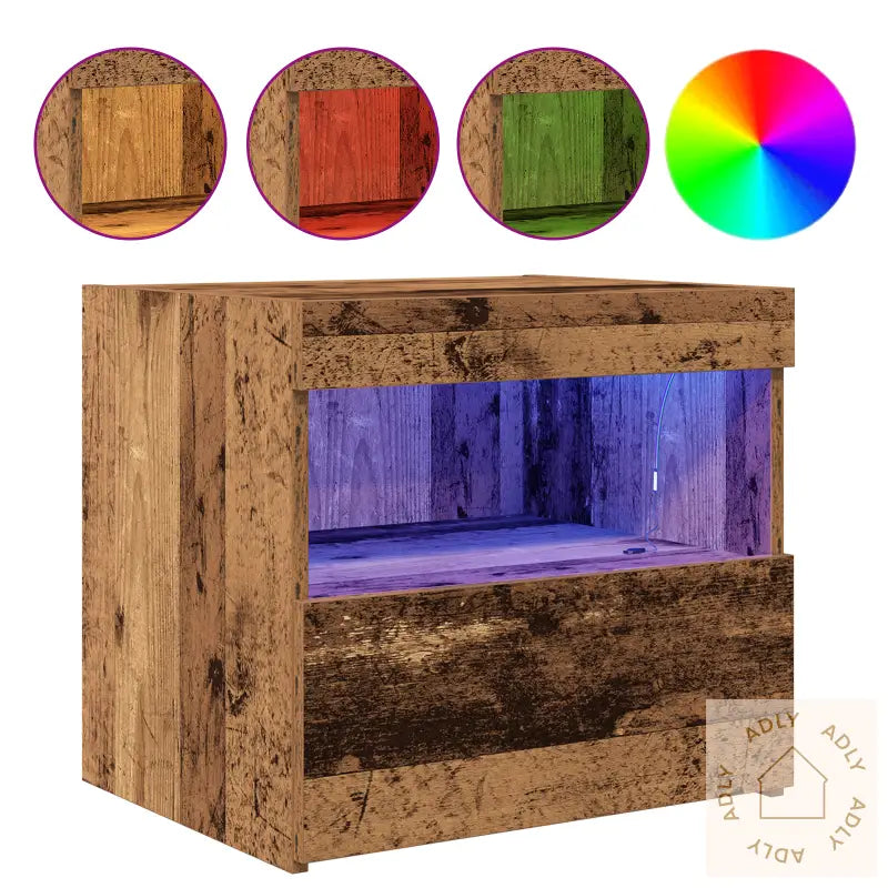 Nattbord Med Led Lys 2 Stk Gamle Tre 50X40X45 Cm