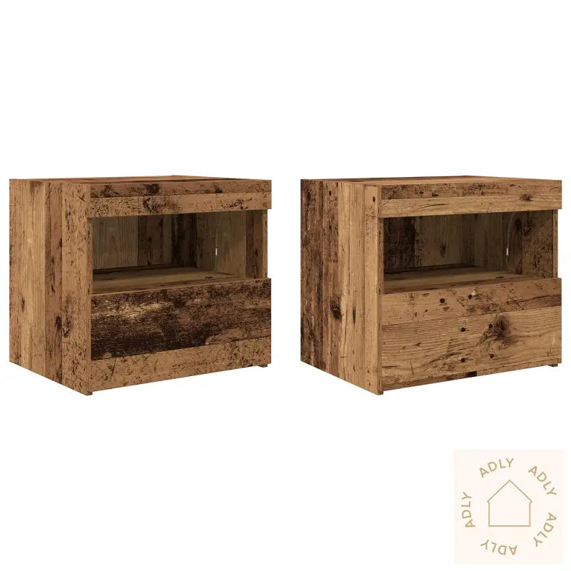 Nattbord Med Led Lys 2 Stk Gamle Tre 50X40X45 Cm