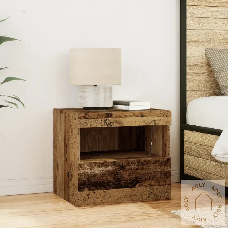 Nattbord Med Led Lys 2 Stk Gamle Tre 50X40X45 Cm