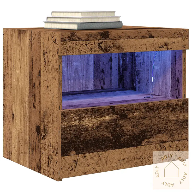 Nattbord Med Led Lys 2 Stk Gamle Tre 50X40X45 Cm