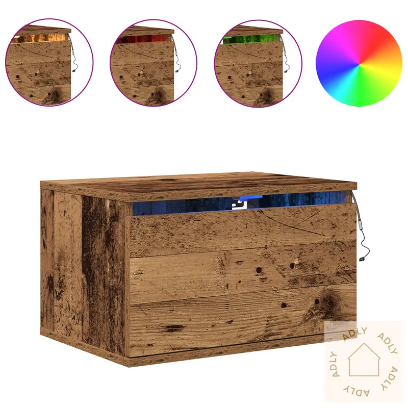 Nattbord Med Led-Lys 2 Stk Veggmontert Gammelt Tre