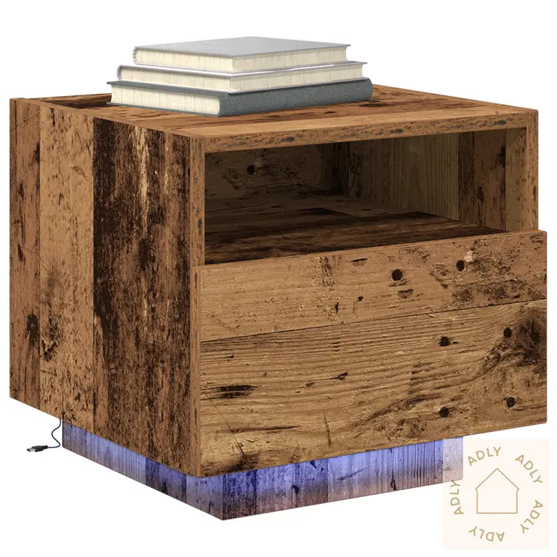 Nattbord Med Led-Lys 2 Stk Gammelt Tre 40X39X37 Cm