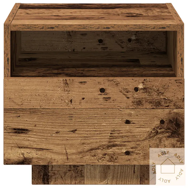 Nattbord Med Led-Lys 2 Stk Gammelt Tre 40X39X37 Cm