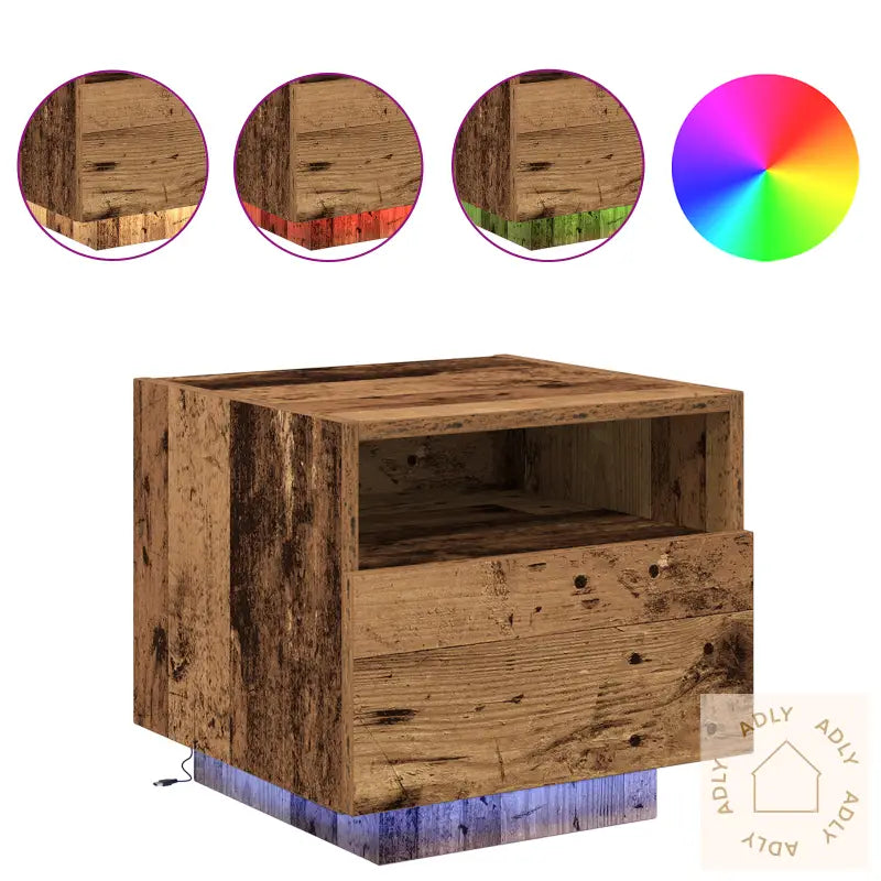 Nattbord Med Led-Lys 2 Stk Gammelt Tre 40X39X37 Cm