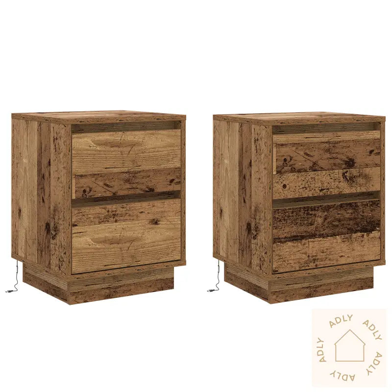 Nattbord Med Led-Belysning 2 Stk Gammelt Tre 39X34.5X50 Cm
