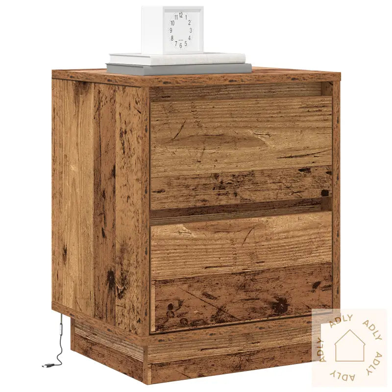 Nattbord Med Led-Belysning 2 Stk Gammelt Tre 39X34.5X50 Cm