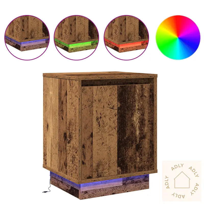 Nattbord Med Led-Lamper 2 Stk Gammel Tre 39X34,5X50 Cm