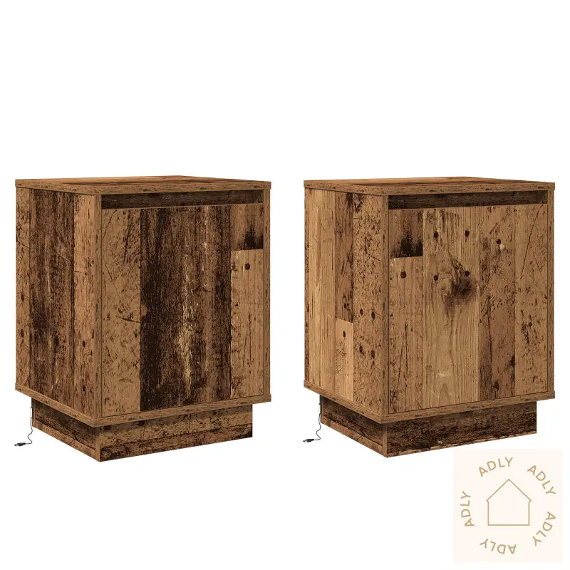Nattbord Med Led-Lamper 2 Stk Gammel Tre 39X34,5X50 Cm
