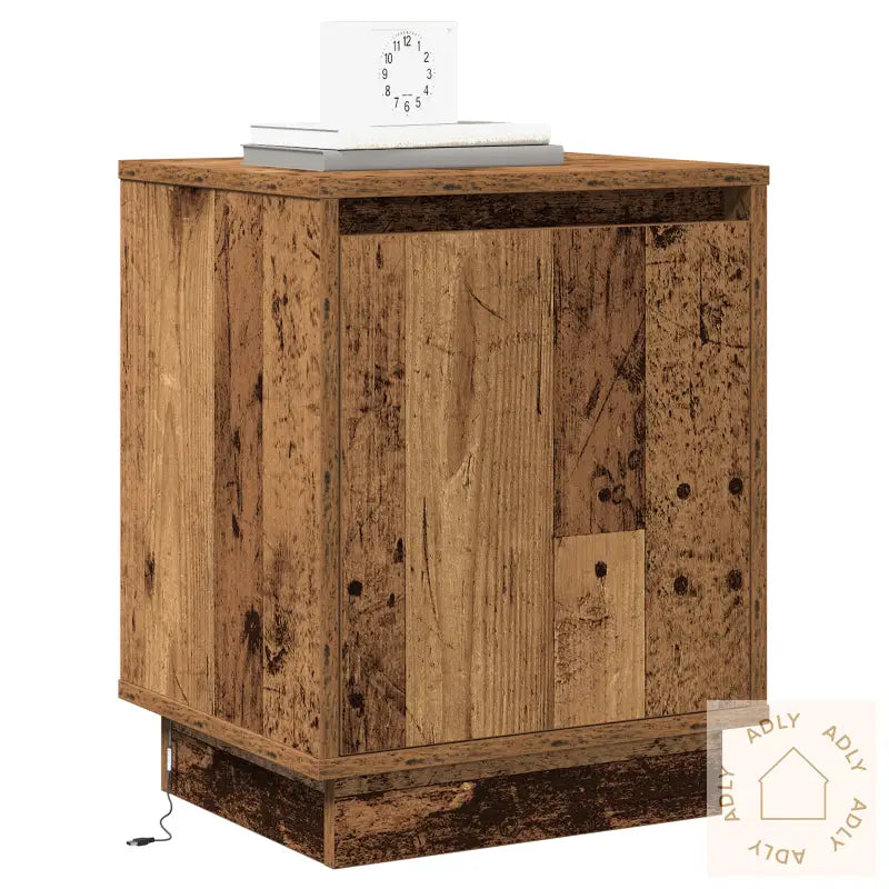 Nattbord Med Led-Lamper 2 Stk Gammel Tre 39X34,5X50 Cm