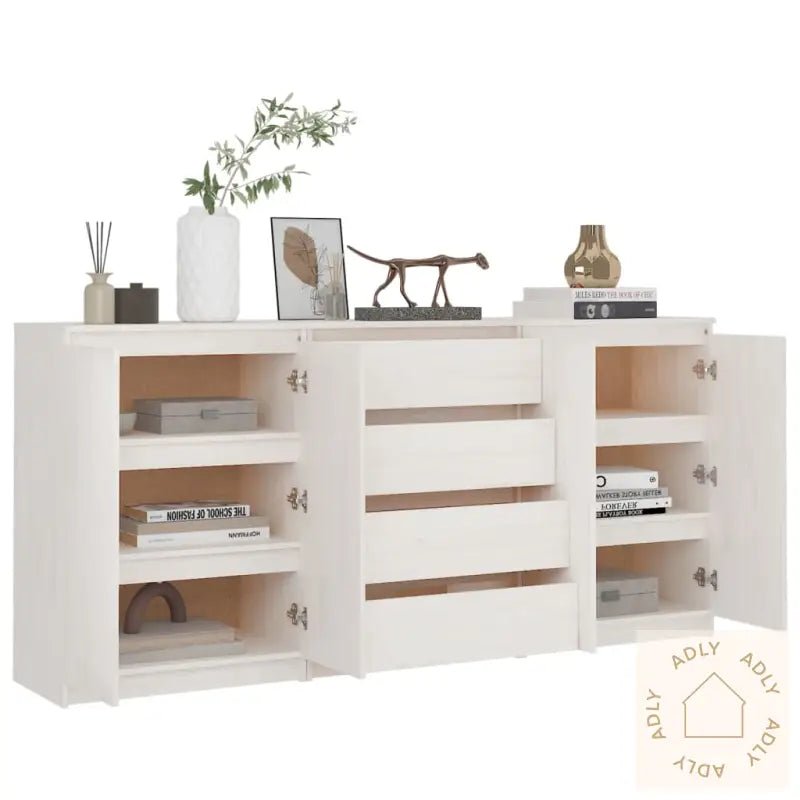 Sideskap 3 Stk Hvit Heltre Furu
