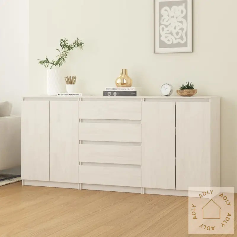 Sideskap 3 Stk Hvit Heltre Furu