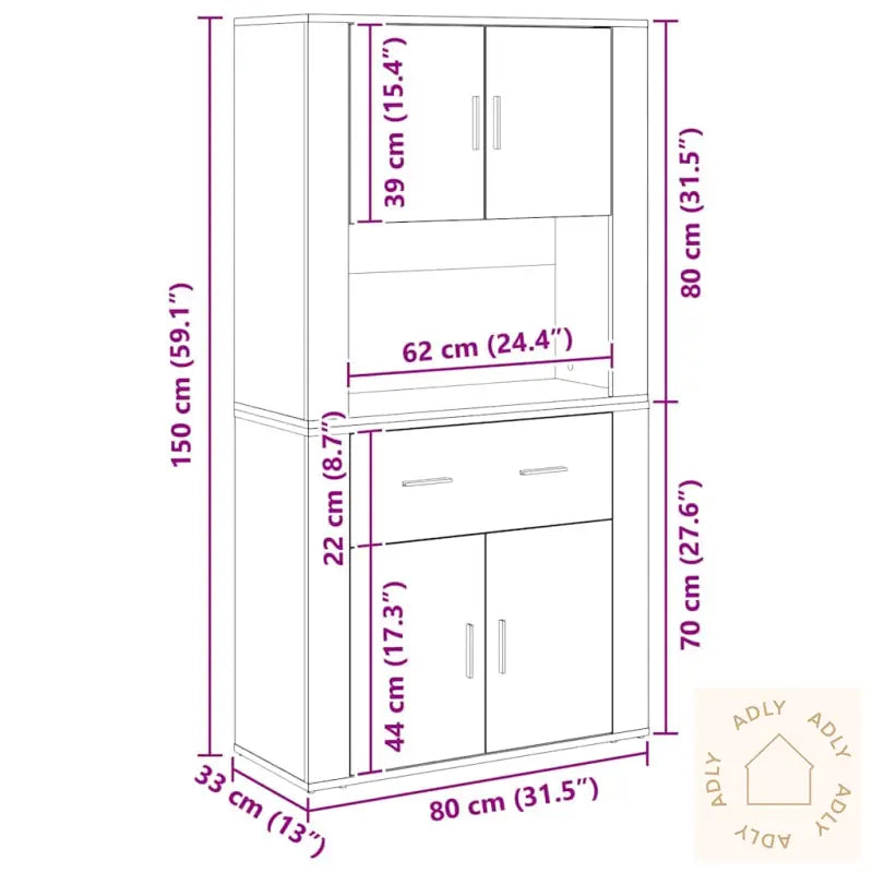 Highboard Gammelt Tre 80X33X150 Cm Ingeniørtre