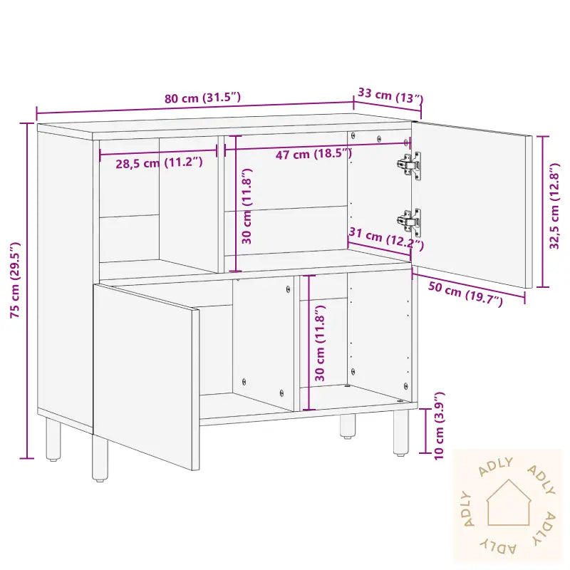 Sideboard 80X33X75 Cm Solid Wood Acacia