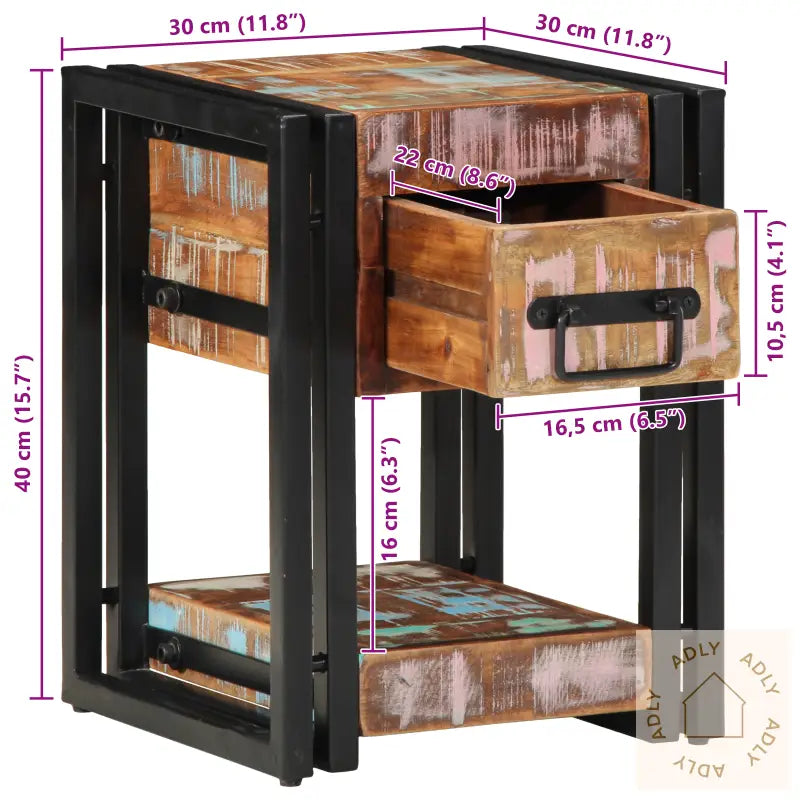 Nattbord 40X40X40 Cm Laget Av Gjenvunnet Massivt Tre