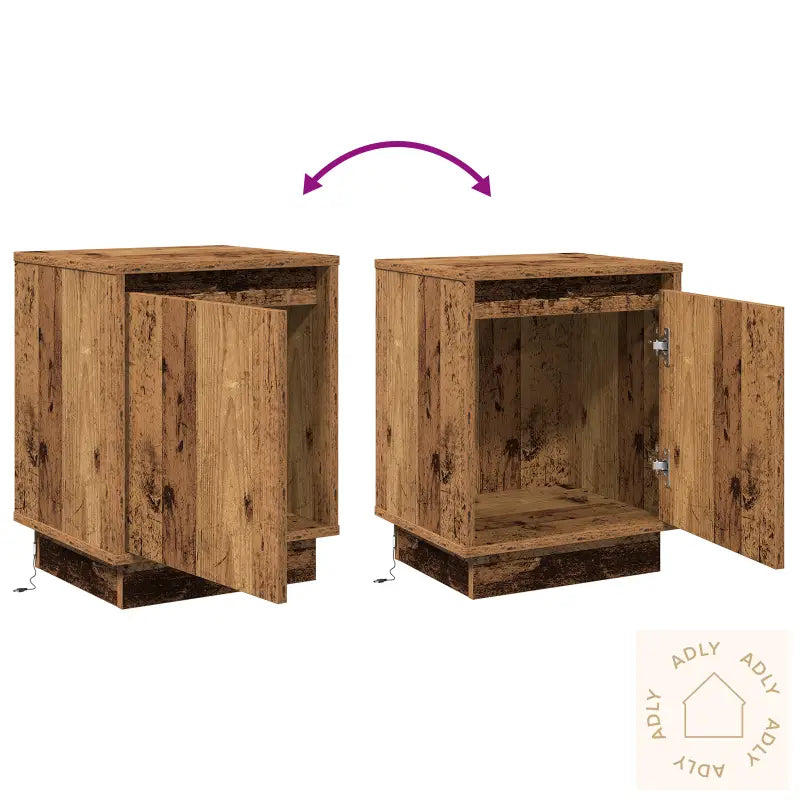 Nattbord Med Led Lys Gammelt Tre 39X34.5X50 Cm