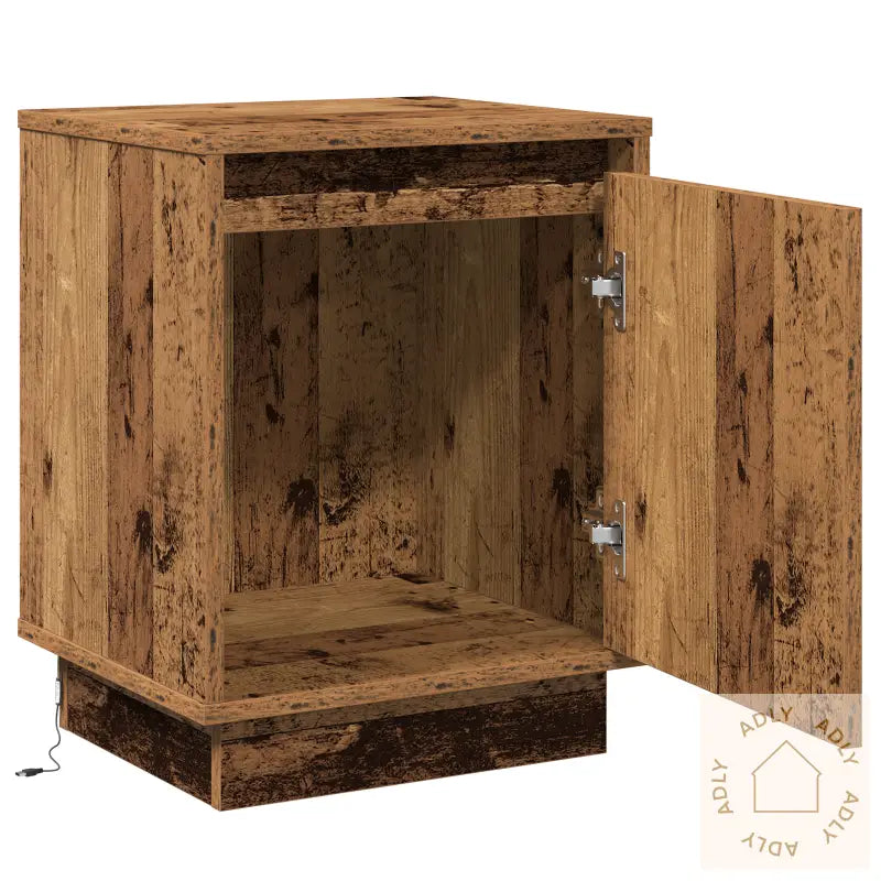 Nattbord Med Led Lys Gammelt Tre 39X34.5X50 Cm