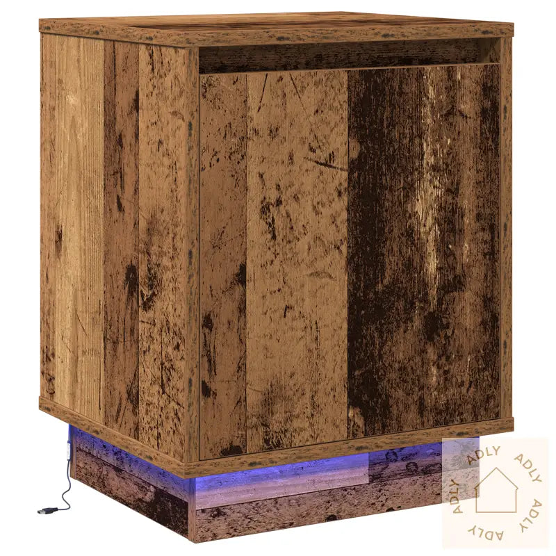 Nattbord Med Led Lys Gammelt Tre 39X34.5X50 Cm