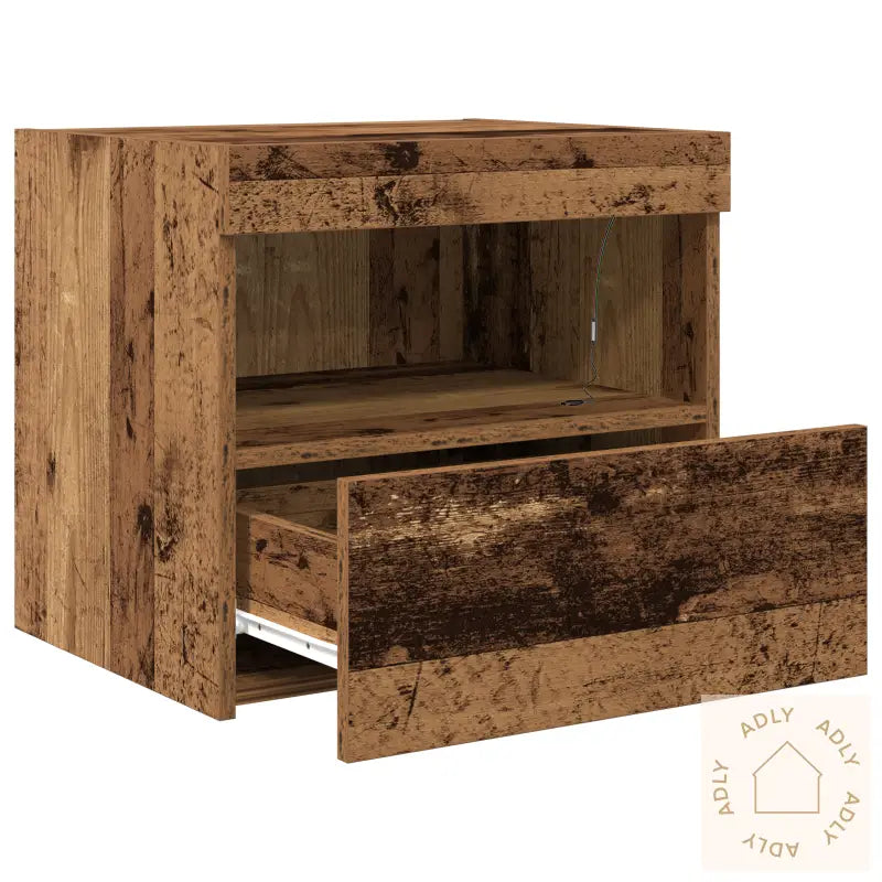 Nattbord Med Led-Lamper Gamle Treverk 50X40X45 Cm