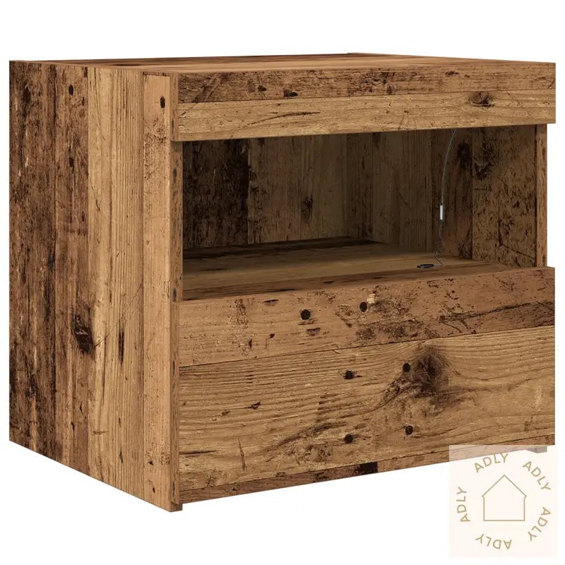 Nattbord Med Led-Lamper Gamle Treverk 50X40X45 Cm