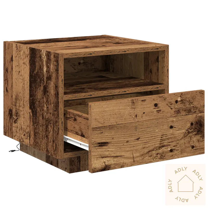 Nattbord Med Led-Lamper I Gammelt Tre 40X39X37 Cm