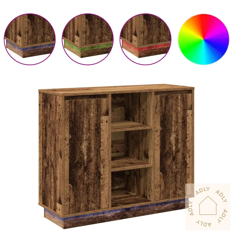 Sideboard Med Led Gamelt Tre 90X32X75 Cm Konstruert Tre