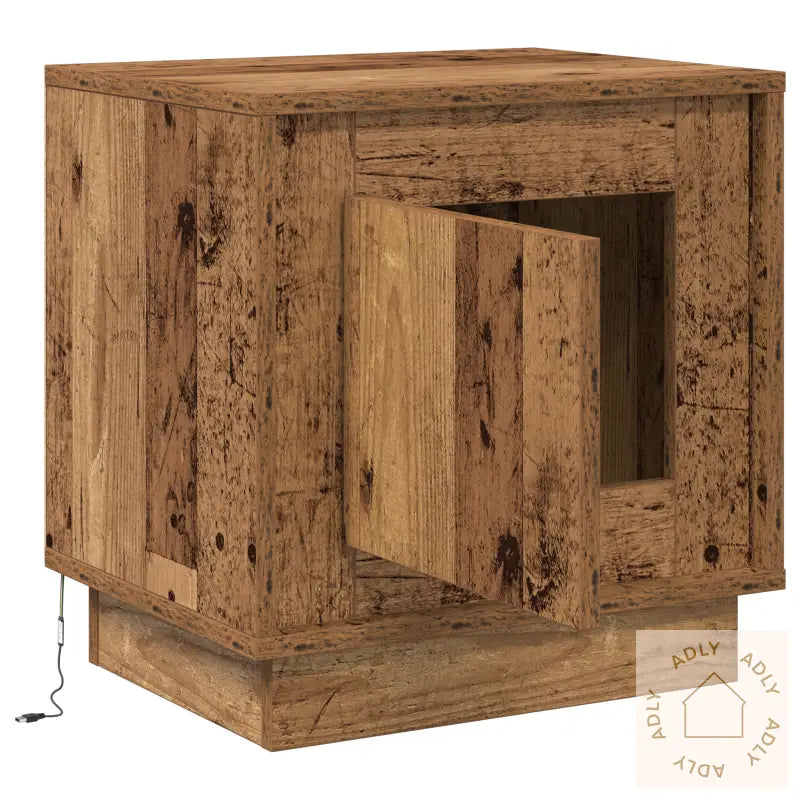 Nattbord Med Led-Lamper Gammelt Tre 44X34,5X45 Cm
