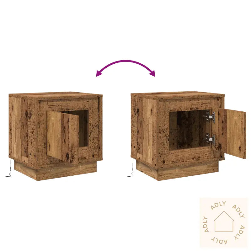 Nattbord Med Led-Lamper Gammelt Tre 44X34,5X45 Cm