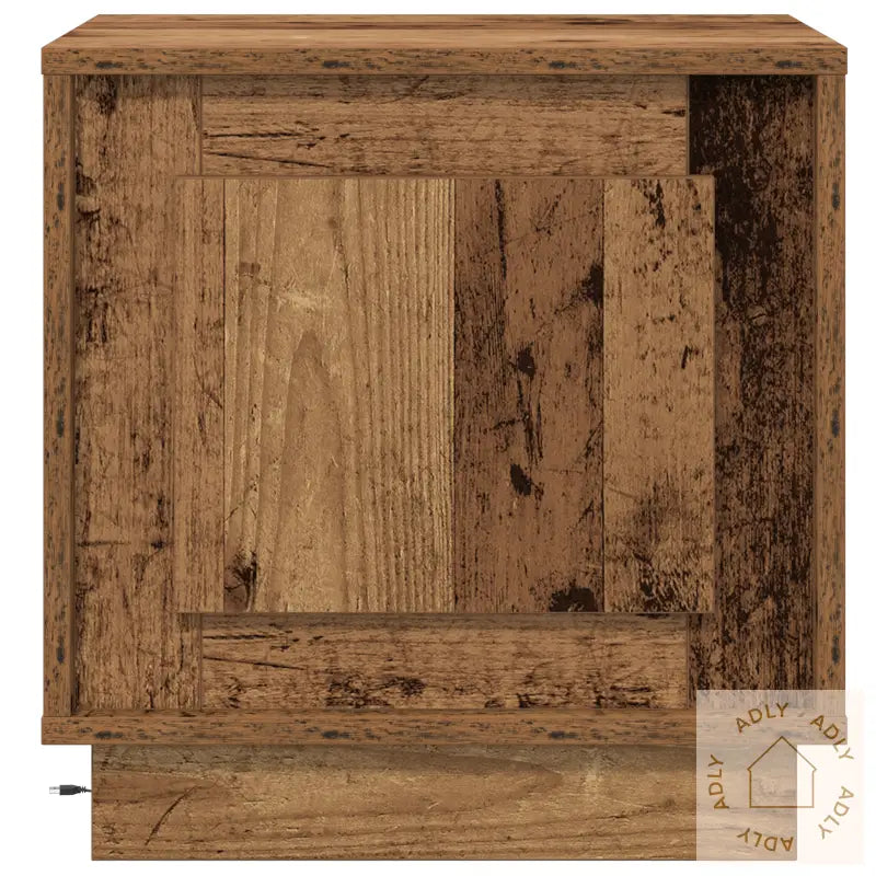 Nattbord Med Led-Lamper Gammelt Tre 44X34,5X45 Cm