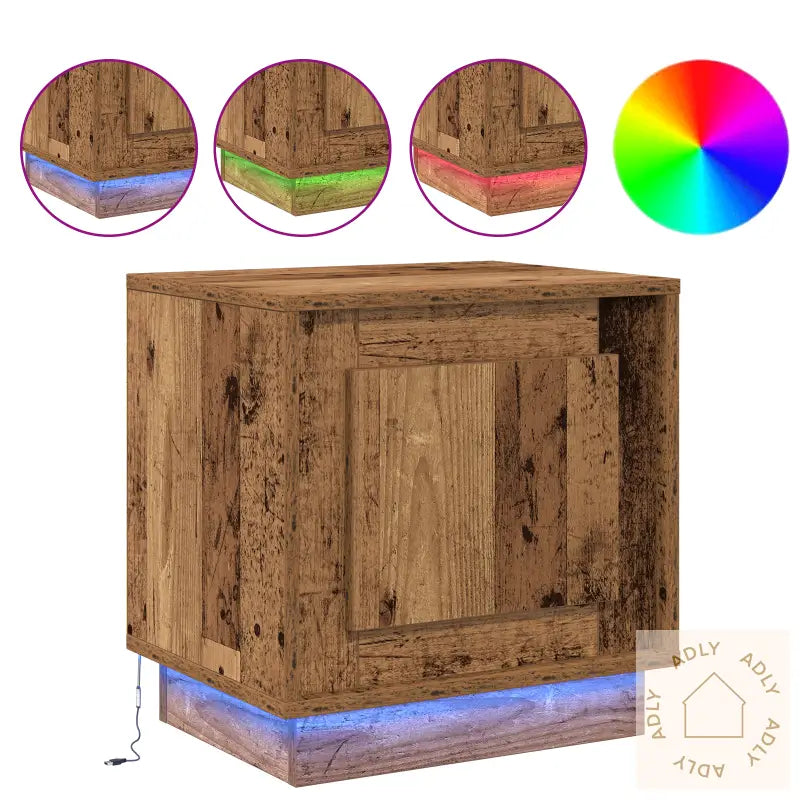 Nattbord Med Led-Lamper Gammelt Tre 44X34,5X45 Cm