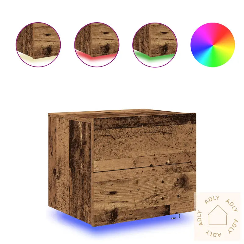 Nattbord Med Led Veggmontert Gammelt Tre 50X39X41 Cm