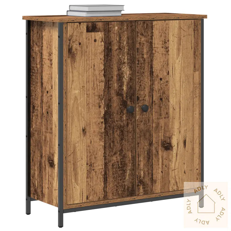 Sideboard Gammel Tre 70X30X80 Cm Støpt Tre Og Stål