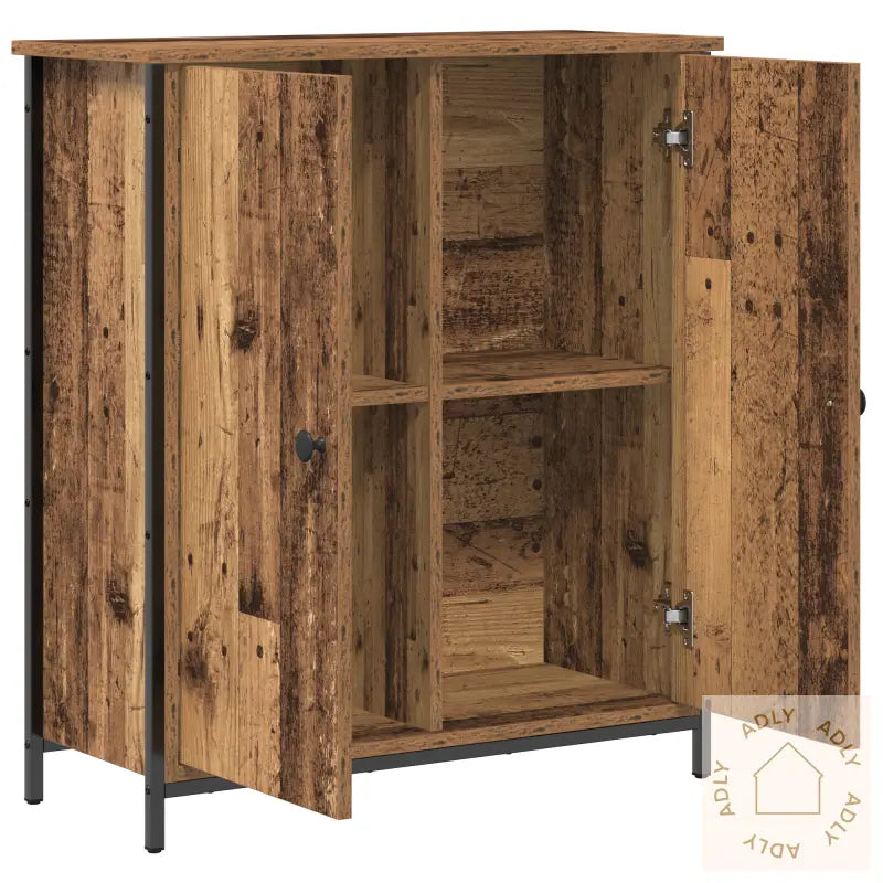 Sideboard Gammel Tre 70X30X80 Cm Støpt Tre Og Stål