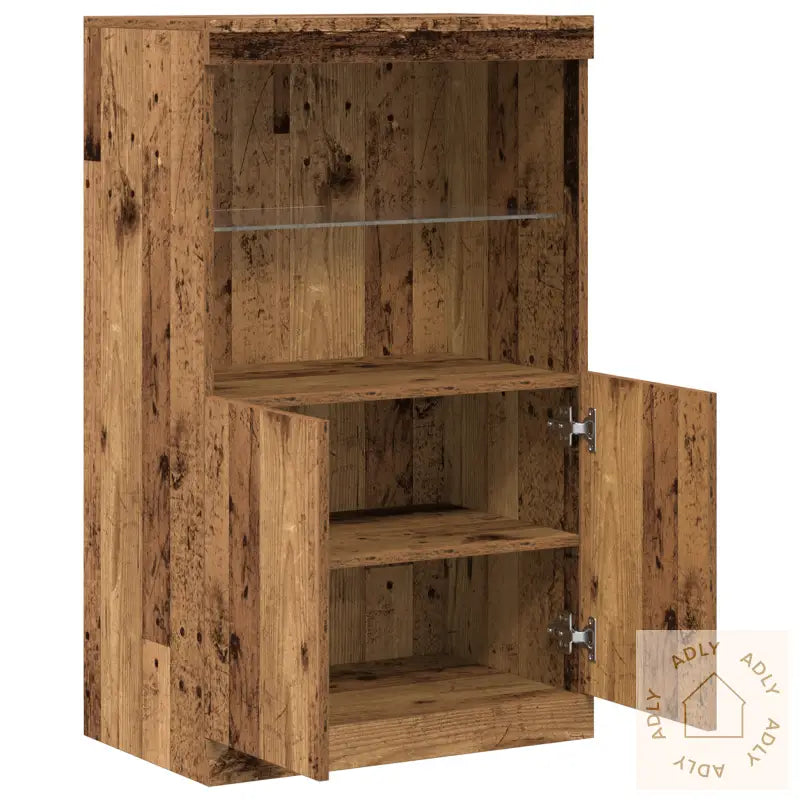 Sideboard Med Led-Lys Gamle Tre 60X37X100 Cm