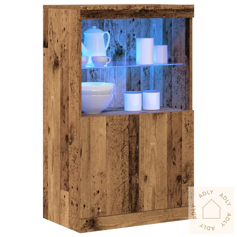 Sideboard Med Led-Lys Gamle Tre 60X37X100 Cm