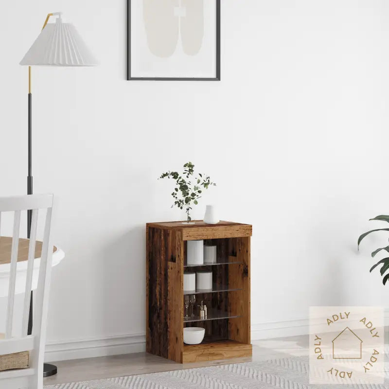 Sideboard Med Led Lys Gammelt Tre 41X37X67 Cm