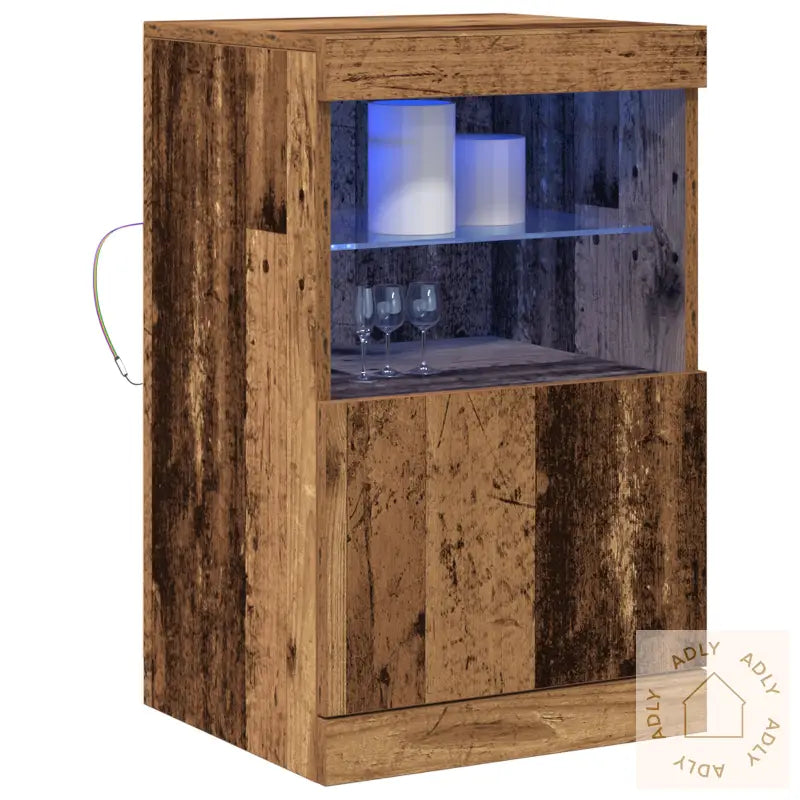 Sideboard Med Led Lys Gamle Tre 41X37X67 Cm