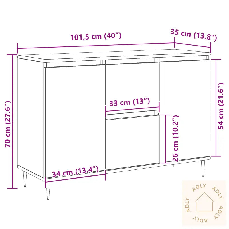 Sideboard Med Dører Og Skuffer Gamle Tre 101,5X35X70 Cm