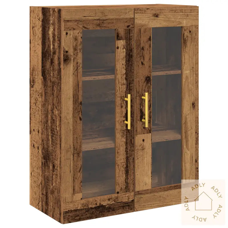 Vegghengt Skap Med Glassdører Gammelt Tre 69,5X34X90 Cm