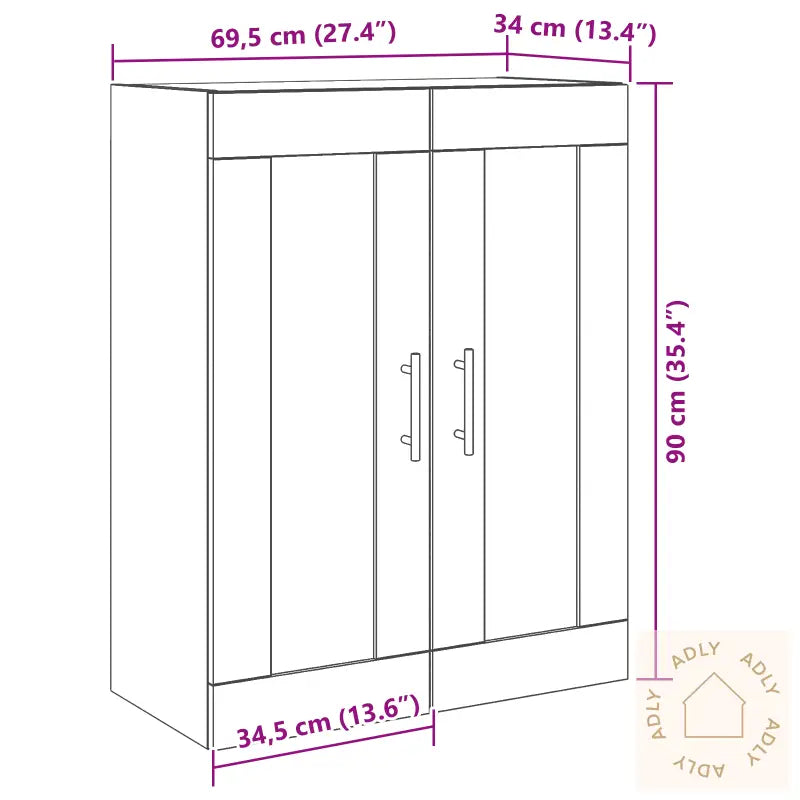 Vegghengt Skap Med Glassdører Gammelt Tre 69,5X34X90 Cm