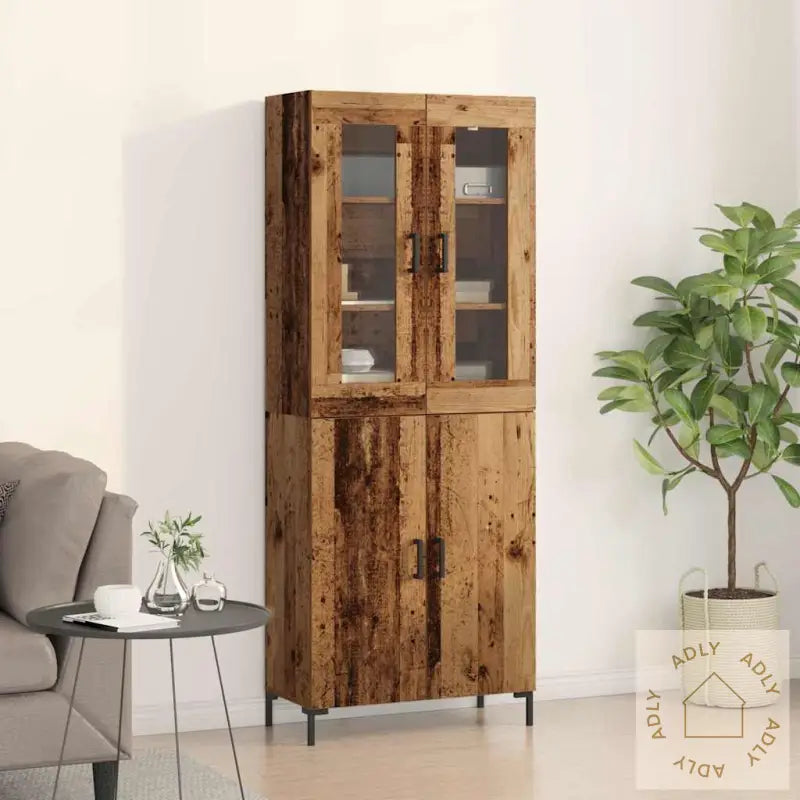 Sideboard Med Veggskap I Gammelt Tre Lagd Av Ingeniørtre