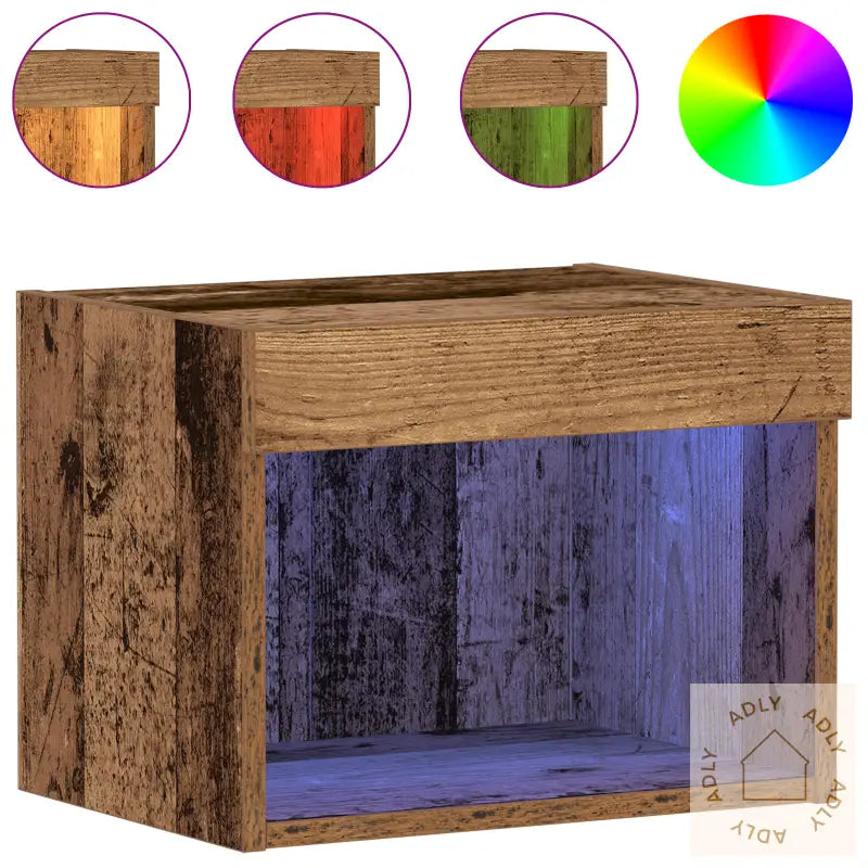 Veggskap Med Led-Lamper Gamle Treverk 40X30X30 Cm