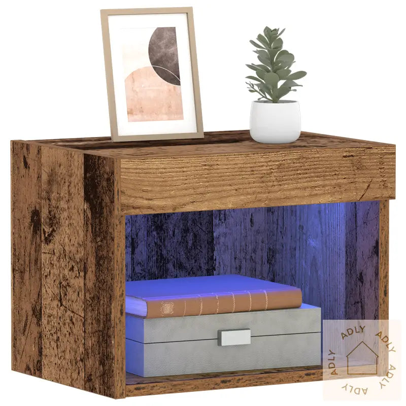 Veggskap Med Led-Lamper Gamle Treverk 40X30X30 Cm