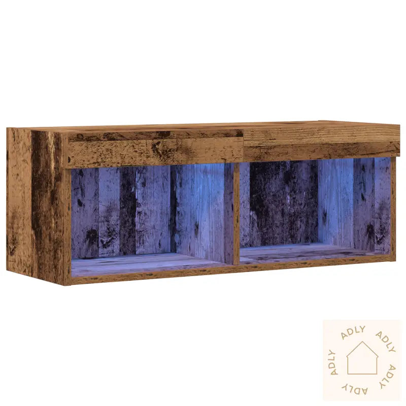 Tv Veggskap Med Led-Belysning I Gammelt Tre 80X30X30 Cm