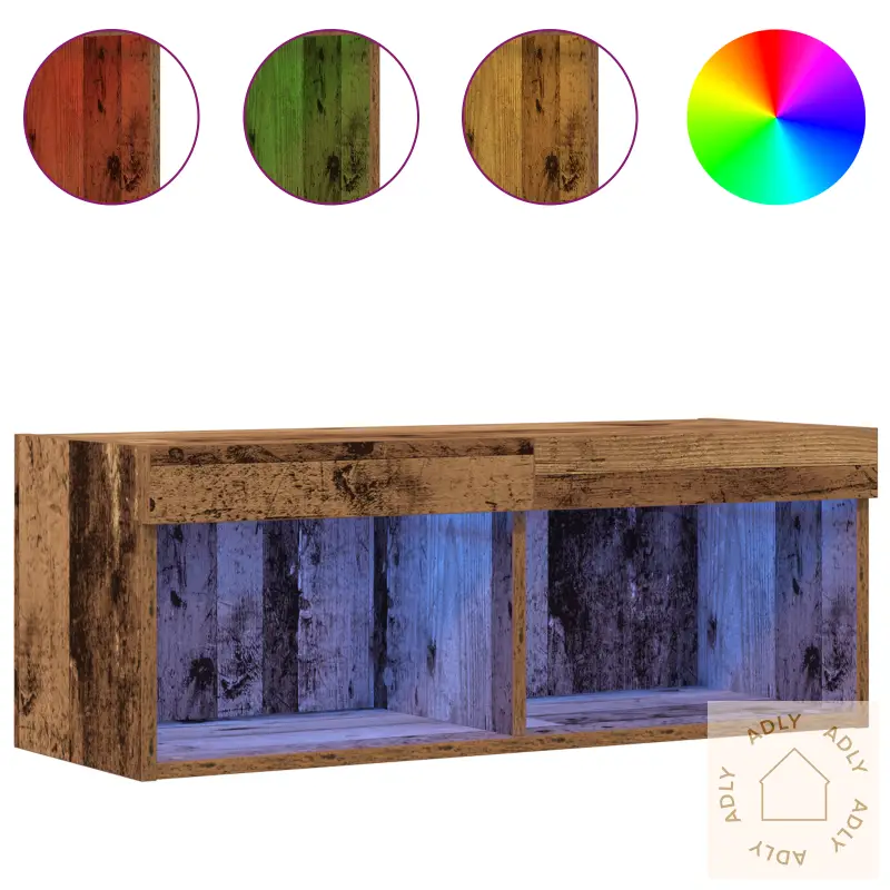 Tv Veggskap Med Led-Belysning I Gammelt Tre 80X30X30 Cm