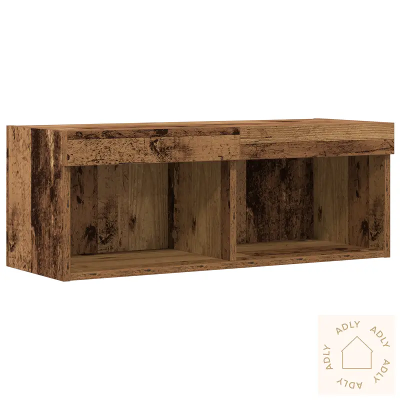 Tv Veggskap Med Led-Belysning I Gammelt Tre 80X30X30 Cm