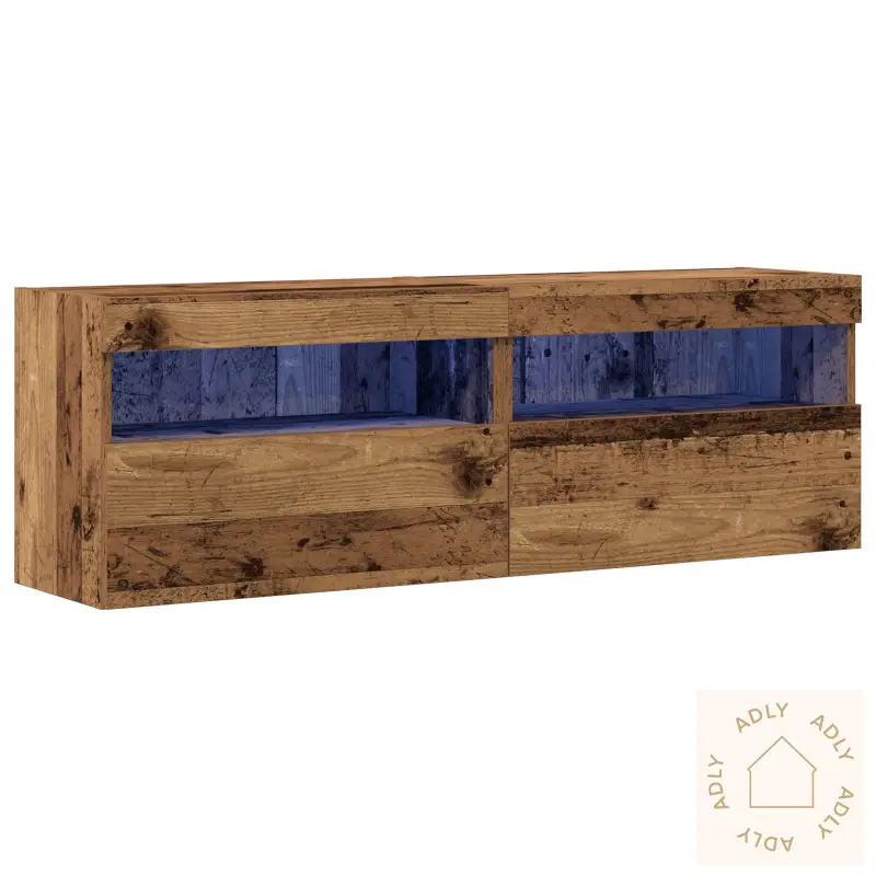 Tv Veggskap Med Led Lys 2 Stk Gamle Tre 60X30X40 Cm