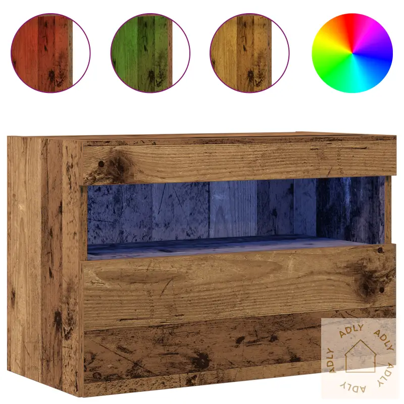 Tv Veggskap Med Led Lys 2 Stk Gamle Tre 60X30X40 Cm