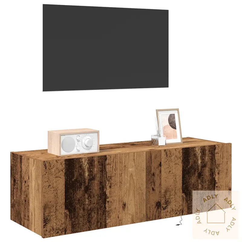Tv Veggskap Med Led-Belysning Gamle Tre 100X35X31 Cm